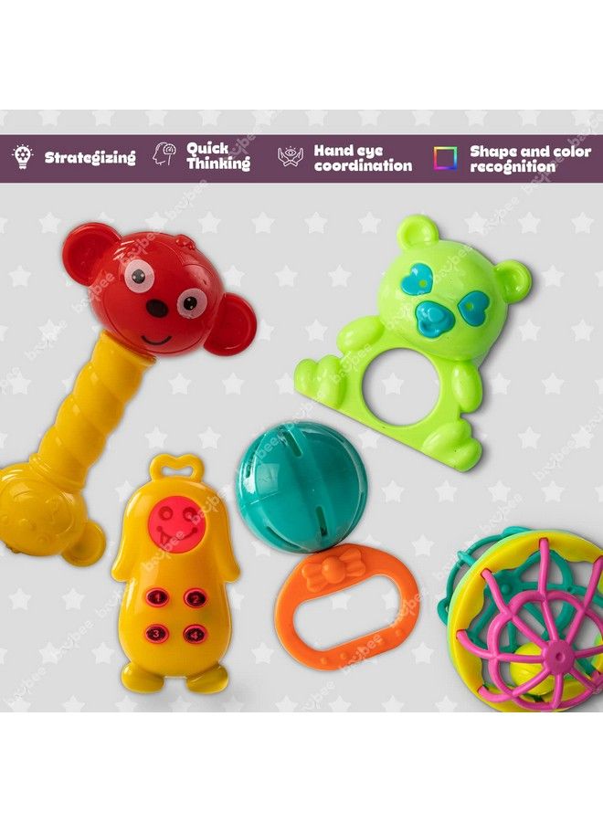BAYBEE 5 Pcs Baby Toys Rattles Set For Babies 0 6 Months Non Toxic 5 Attractive Rattle Set With Smooth Edges ; Newborn Baby Gift Products ; Rattles Set For Babies 0 6 Months Boy Girl (Rattle Ii) - Image 4