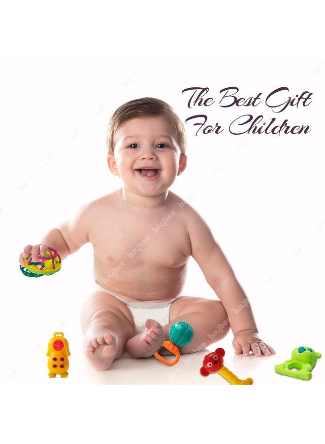 BAYBEE 5 Pcs Baby Toys Rattles Set For Babies 0 6 Months Non Toxic 5 Attractive Rattle Set With Smooth Edges ; Newborn Baby Gift Products ; Rattles Set For Babies 0 6 Months Boy Girl (Rattle Ii) - Image 3