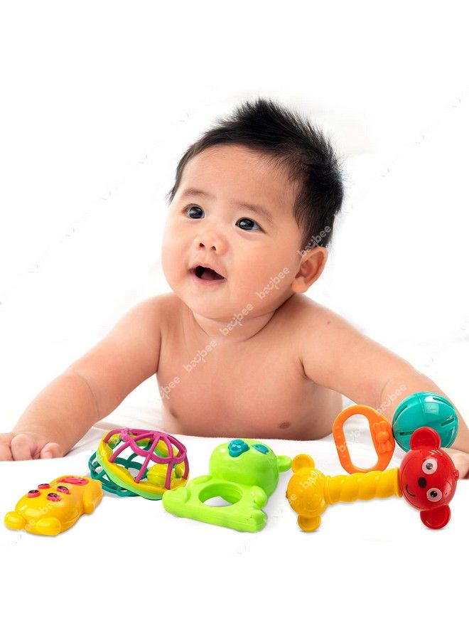 BAYBEE 5 Pcs Baby Toys Rattles Set For Babies 0 6 Months Non Toxic 5 Attractive Rattle Set With Smooth Edges ; Newborn Baby Gift Products ; Rattles Set For Babies 0 6 Months Boy Girl (Rattle Ii) - Image 1