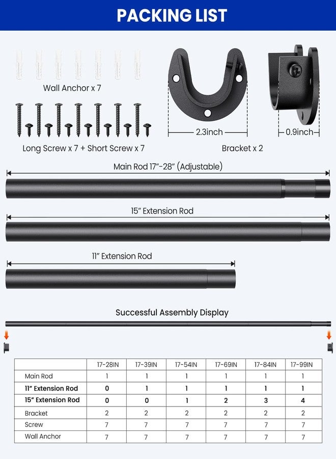 Supforce 4 PACK Closet Rods for Hanging Clothes, 17 to 84 Inches Stepless Adjustable Metal Closet Rod, 1.3 Inches Heavy Duty Clothes Hanging Rod for Closet Wardrobes Laundry RV - Image 5