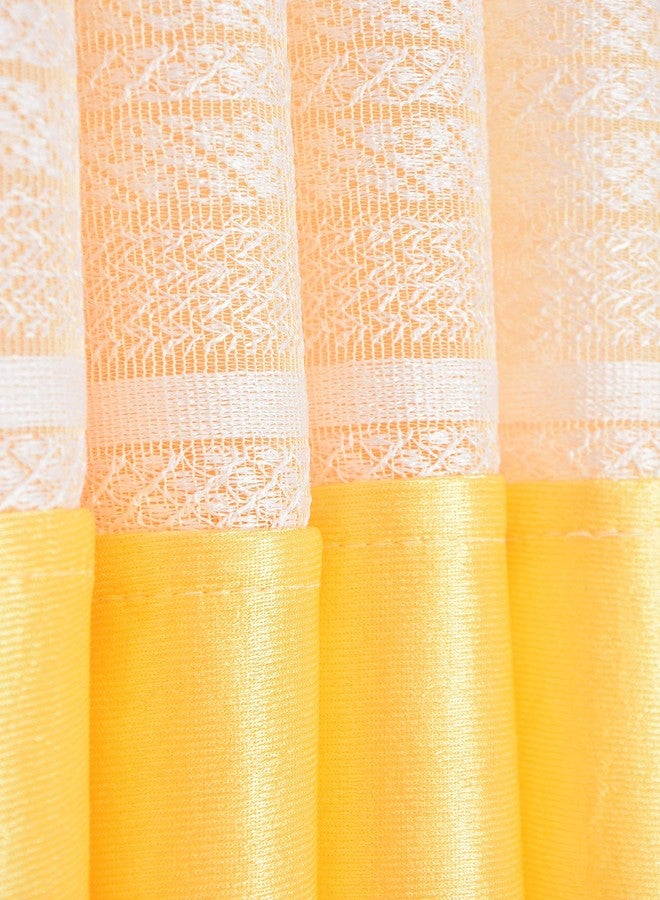 LaVichitra 2 Piece Premium Long Door Curtain with Floral Net - 8ft, Yellow - Image 3