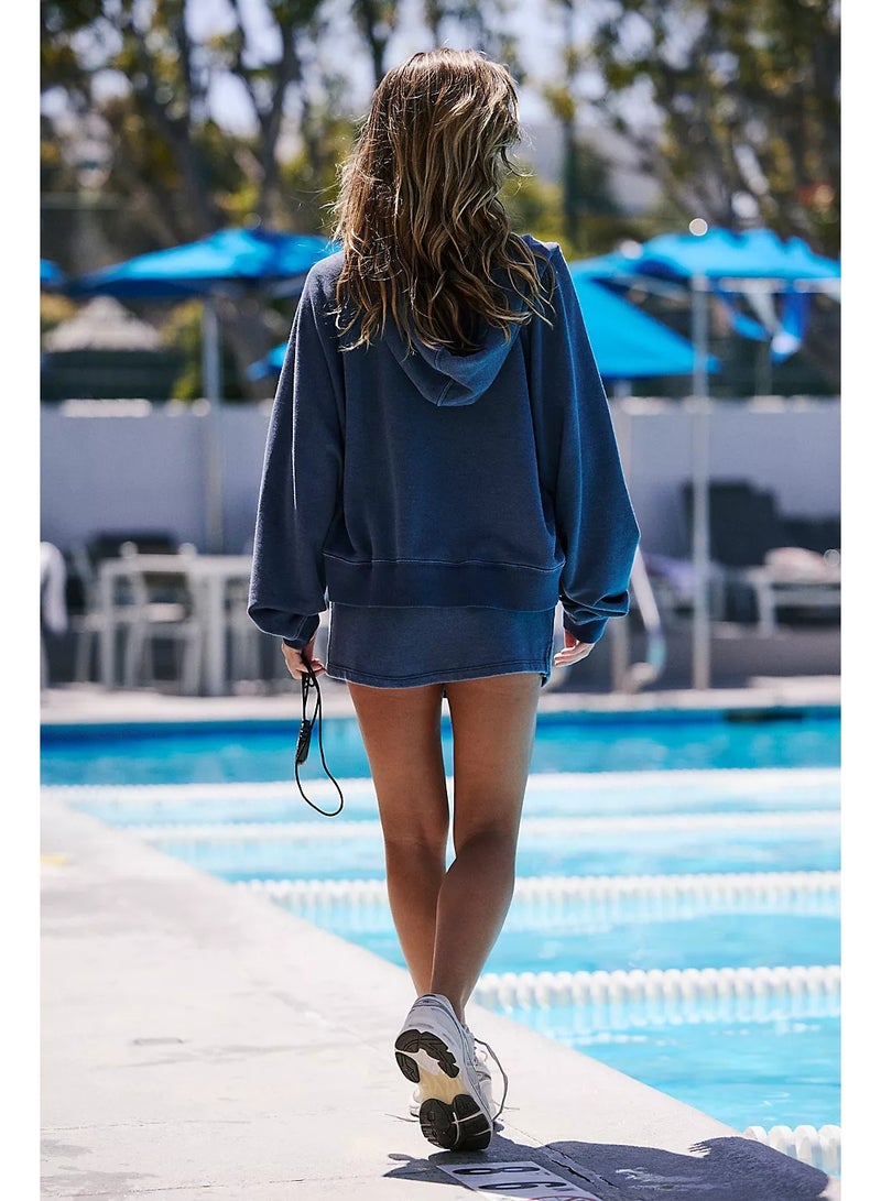 NIBEMINENT Fashion Sports Suit Loose Solid Color Hooded Long Sleeve Zipper Sweatshirt Coat Slim Split Package Hip Skirt Two Piece Set - Image 2