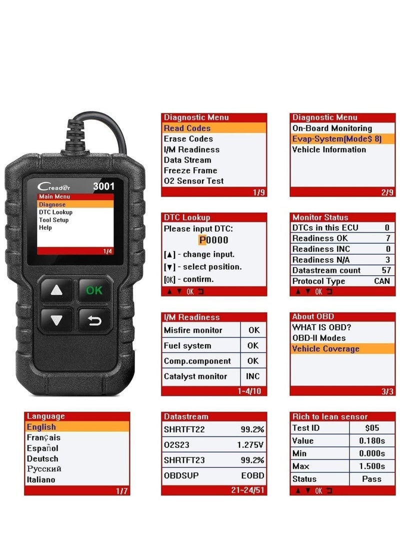 لانش ماسح LAUNCH Creader 3001 OBD2 - أداة تشخيص احترافية لجميع سيارات OBDII منذ عام 1996 - Image 5