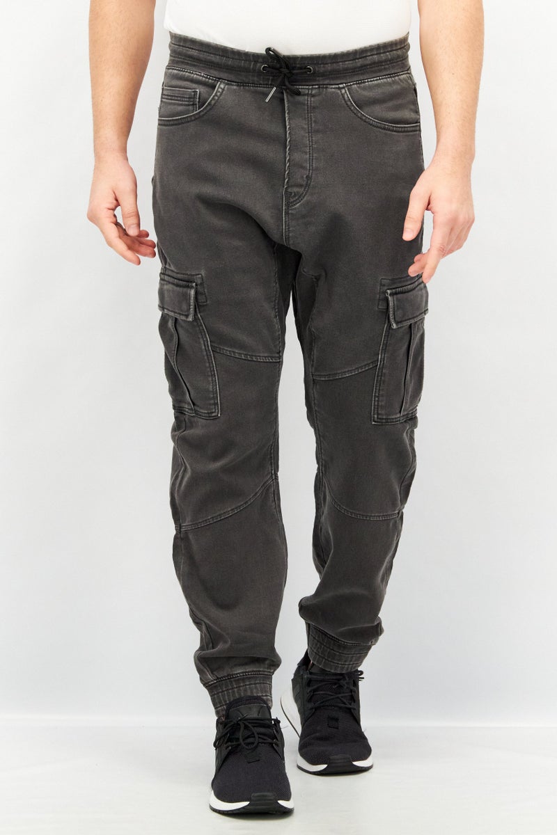 Celio Men Regular Fit Washed Drawstring Denim Cargo Pants, Charcoal - Image 1