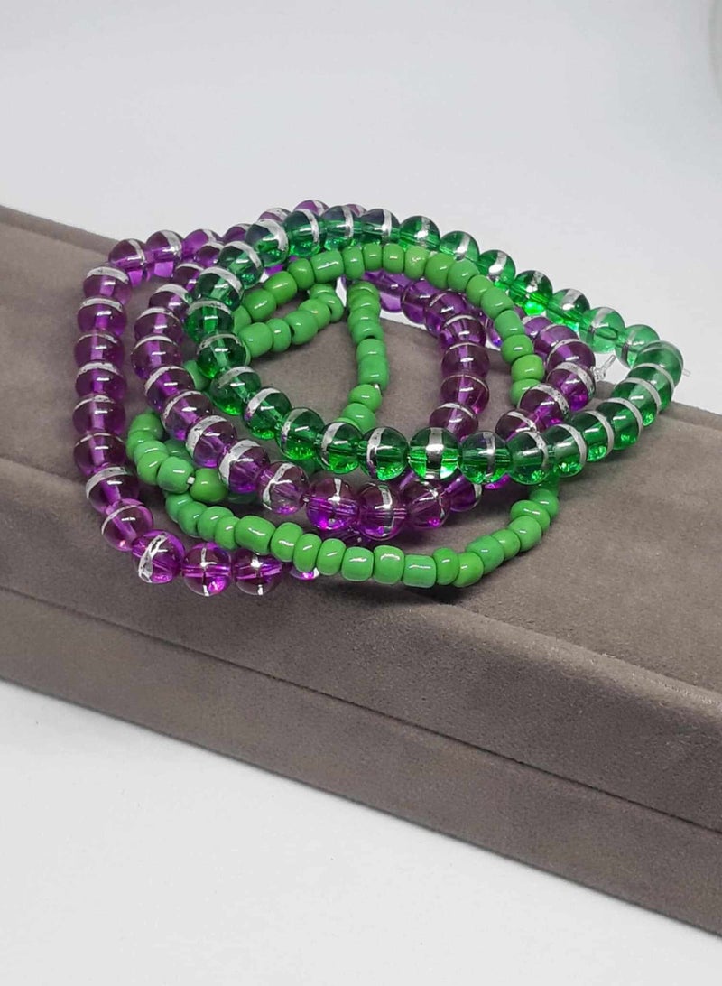 RA accessories Women 5 Set Bracelets Of Green & Purple Beads - Image 1