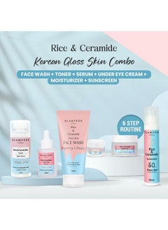 Glamveda Korean Glass Skin Rice & Ceramide 6 Step Daily Skincare Routine For Women With Gift Box | Face Wash, Toner, Serum, Under Eye Cream, Moisturizer & Sunscreen  - Image 2