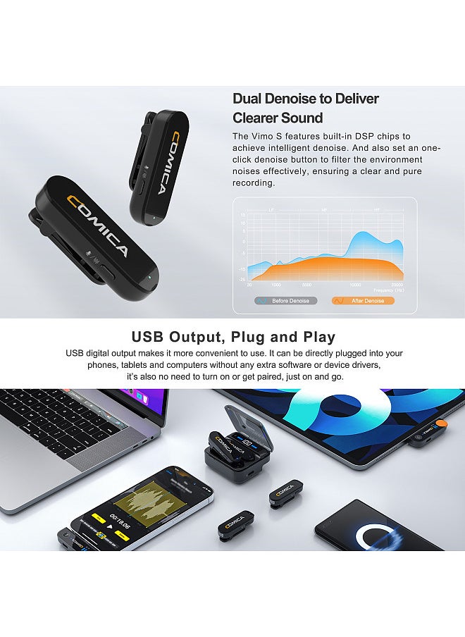 COMICA Vimo S-UC Wireless Microphone System with 1 Receiver & 2 Microphones 200M Transmission Range Built-in Battery with Charging Case Replacement for Android Phones Live Streaming Interview Vlog  - Image 3