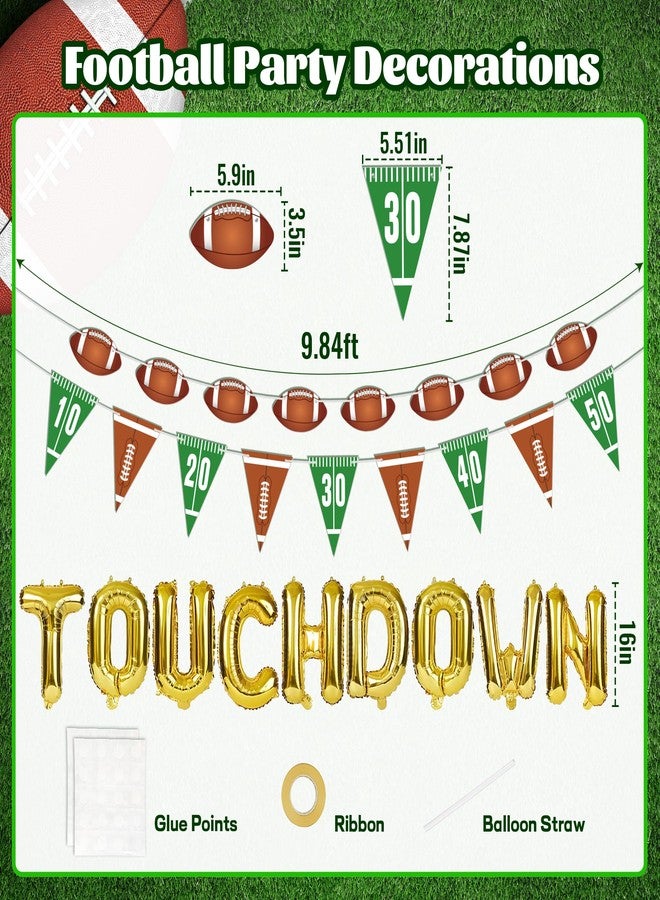 HALOGATE 3 Pack Football Party Decoraitons, Touchdown Letter Foil Balloon, Pre-Strung Football Hanging Banner Sport Themed Triangle Flag Banner for Football Game Day Birthday Tailgate Party Supplies - Image 2
