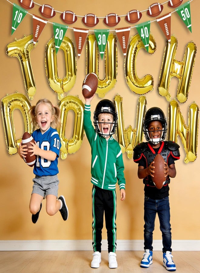 HALOGATE 3 Pack Football Party Decoraitons, Touchdown Letter Foil Balloon, Pre-Strung Football Hanging Banner Sport Themed Triangle Flag Banner for Football Game Day Birthday Tailgate Party Supplies - Image 5