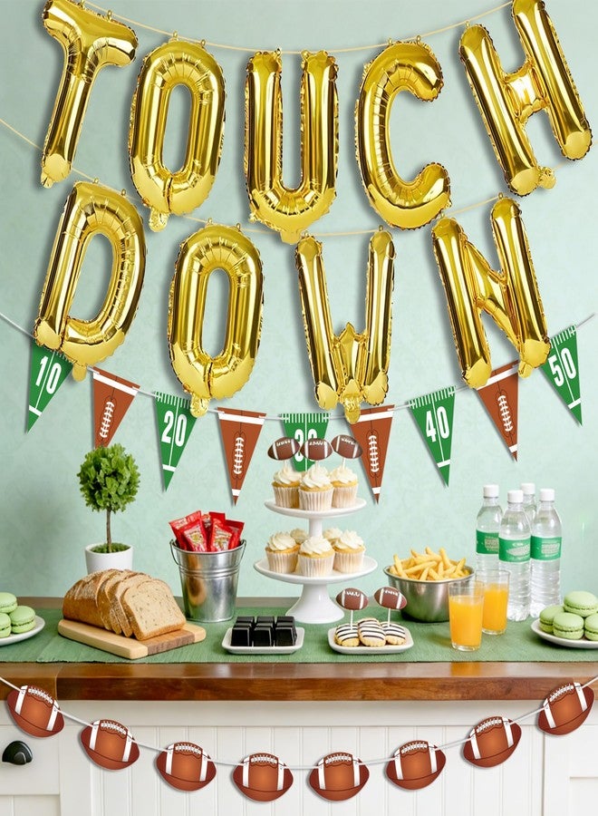 HALOGATE 3 Pack Football Party Decoraitons, Touchdown Letter Foil Balloon, Pre-Strung Football Hanging Banner Sport Themed Triangle Flag Banner for Football Game Day Birthday Tailgate Party Supplies - Image 4
