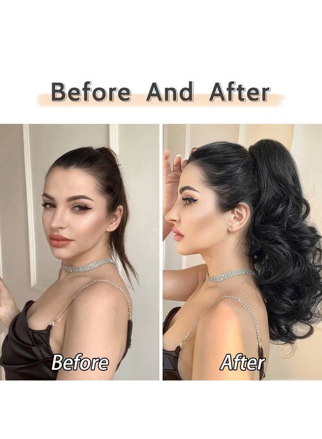 StrRid Claw Clip Ponytail Extension 16" Wavy Clips in Hair Extensions Curly Synthetic Pony Tails Fluffy Faux Ponytails Wigs Natural Hairpieces for Women Wedding Party Daily Use 6 Oz Dark Black - Image 4