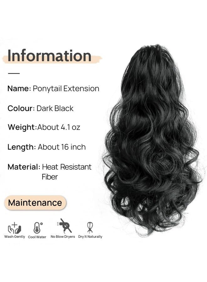 StrRid Claw Clip Ponytail Extension 16" Wavy Clips in Hair Extensions Curly Synthetic Pony Tails Fluffy Faux Ponytails Wigs Natural Hairpieces for Women Wedding Party Daily Use 6 Oz Dark Black - Image 2