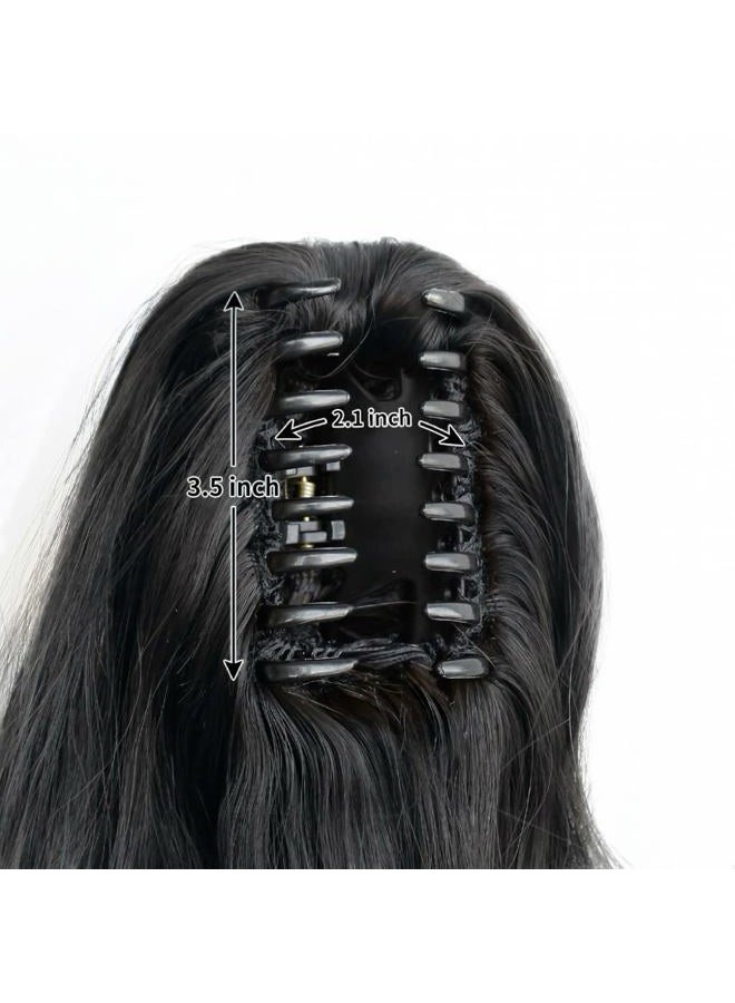 StrRid Claw Clip Ponytail Extension 16" Wavy Clips in Hair Extensions Curly Synthetic Pony Tails Fluffy Faux Ponytails Wigs Natural Hairpieces for Women Wedding Party Daily Use 6 Oz Dark Black - Image 3