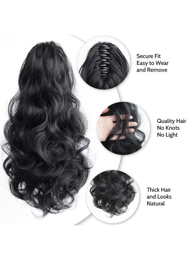 StrRid Claw Clip Ponytail Extension 16" Wavy Clips in Hair Extensions Curly Synthetic Pony Tails Fluffy Faux Ponytails Wigs Natural Hairpieces for Women Wedding Party Daily Use 6 Oz Dark Black - Image 5