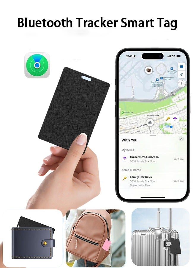 Bluetooth Tracker Smart Tag - Key Finder Luggage Tags Wallet Finder Card and Bag Item Locator Tracker Device iOS Only Compatible with Apple Find My App Up to Four Months Battery Supports wireless charging Black