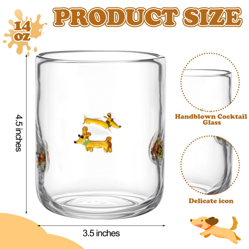Skylety 2 Pack Icon Juice Glasses, 14 oz Stemless Glass Cups, Dachshund Juice Cocktail Wine Coffee Drinking Cups for Engagement Wedding Anniversary Valentines Party Supplies - Image 2