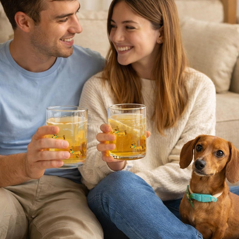 Skylety 2 Pack Icon Juice Glasses, 14 oz Stemless Glass Cups, Dachshund Juice Cocktail Wine Coffee Drinking Cups for Engagement Wedding Anniversary Valentines Party Supplies - Image 5