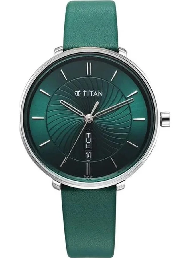 تيتان Women's Leather Analog with Day & Date Watch 2763SL02 - 36 mm