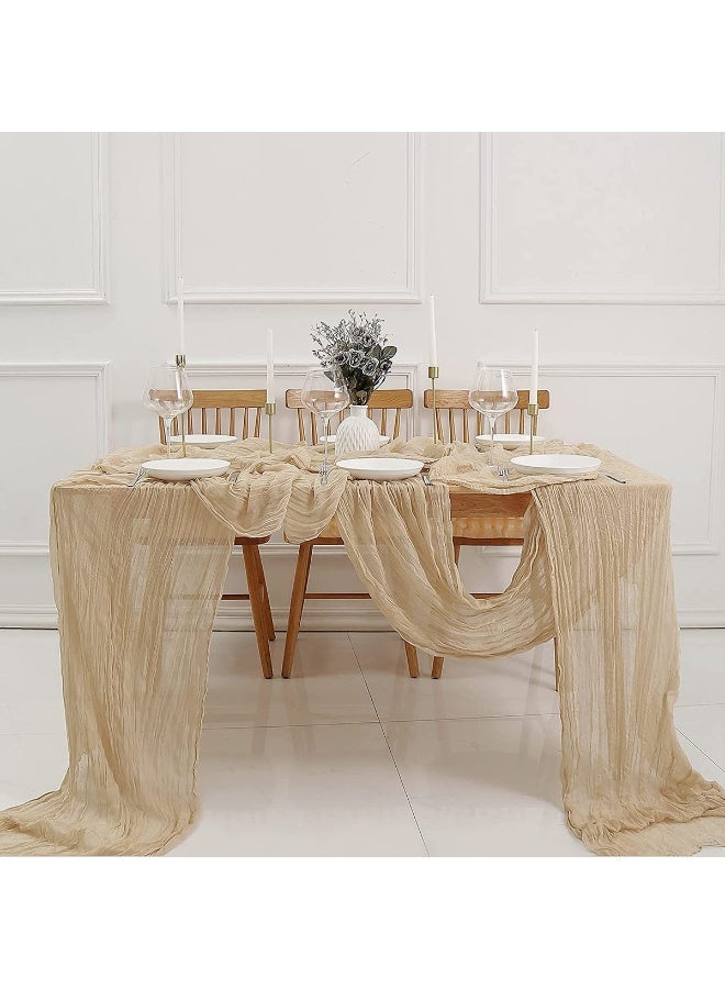 90*400CM Translucent Table Runner Chessian Tablecloth for Wedding Reception Bridal Shower Party Decoration Table Centerpiece(Beige)  - Image 2