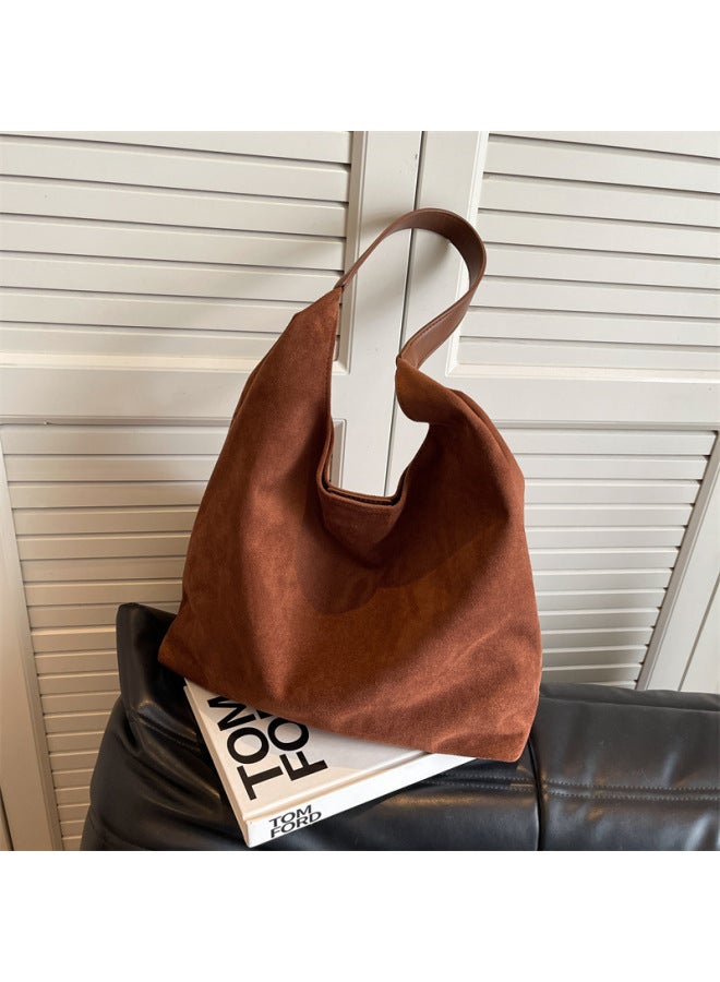 Large Capacity Retro Suede Bread Bag For Women 2023 Autumn And Winter Popular Shoulder Bag Popular Underarm Bucket Bag-Color:Off-white - Image 4