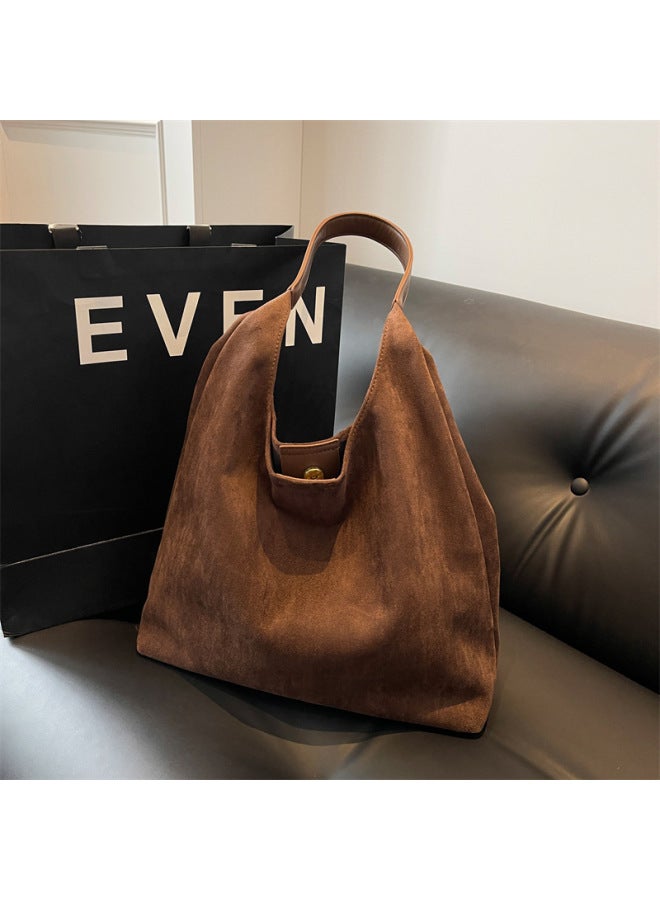 Large Capacity Retro Suede Bread Bag For Women 2023 Autumn And Winter Popular Shoulder Bag Popular Underarm Bucket Bag-Color:Off-white - Image 5