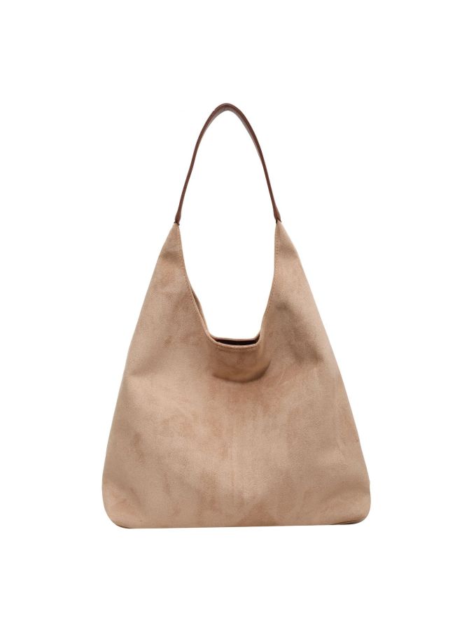 Large Capacity Retro Suede Bread Bag For Women 2023 Autumn And Winter Popular Shoulder Bag Popular Underarm Bucket Bag-Color:Off-white - Image 1