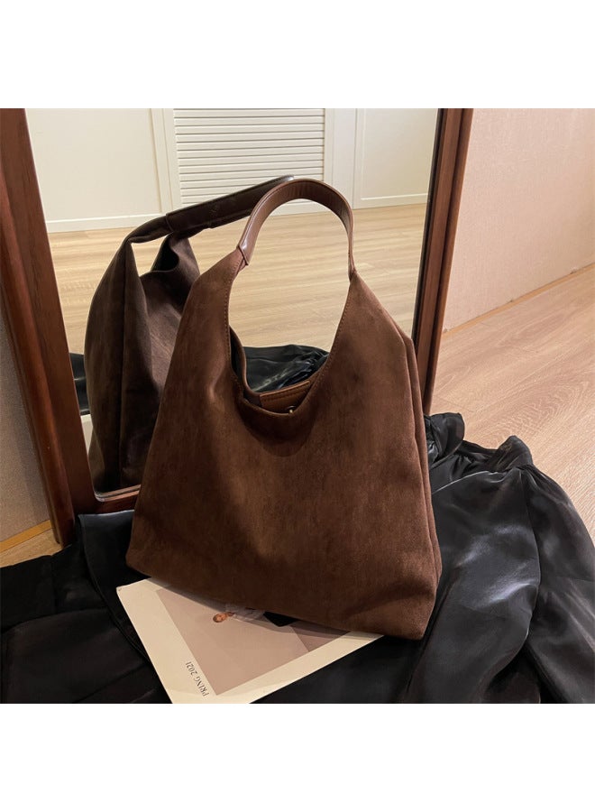 Large Capacity Retro Suede Bread Bag For Women 2023 Autumn And Winter Popular Shoulder Bag Popular Underarm Bucket Bag-Color:Off-white - Image 3