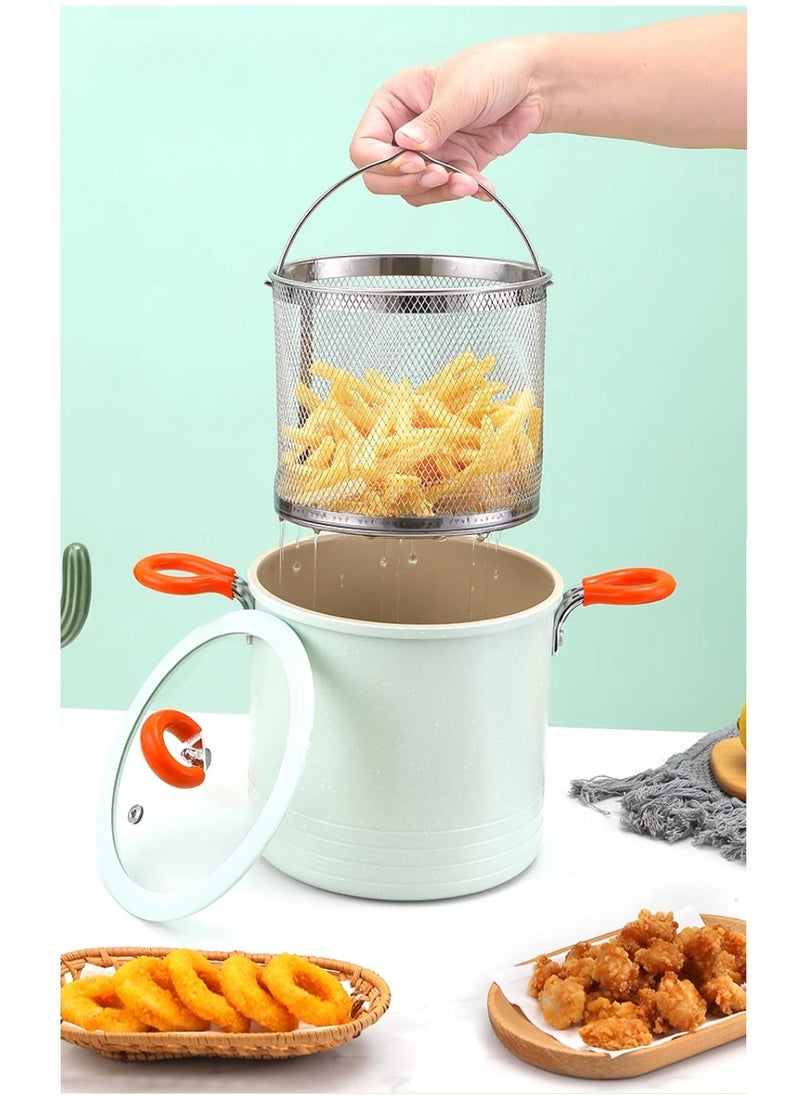 MissTiara 3L Deep Fryer Pot Stainless Steel Frying Pot with Oil Filter Fil and Lid  Plus 250 PCS Oil-absorbing paper for Home Kitchen Mini Deep Frying Pan with Nonslip Handle for Most Stove Heat Insulation  - Image 1