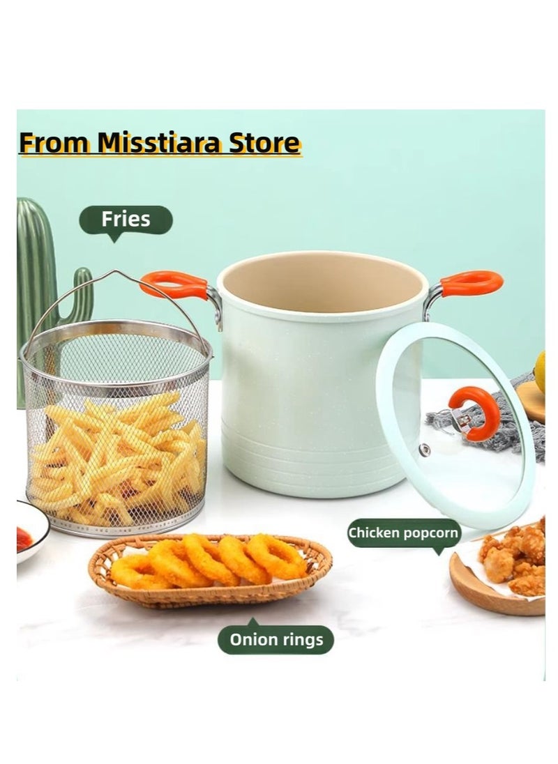 MissTiara 3L Deep Fryer Pot Stainless Steel Frying Pot with Oil Filter Fil and Lid  Plus 250 PCS Oil-absorbing paper for Home Kitchen Mini Deep Frying Pan with Nonslip Handle for Most Stove Heat Insulation  - Image 2