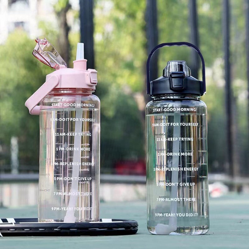 TRIVYOM Sports Water Bottel Unbreakable LeakProof Plastic Water Bottles with Time Marker Straw GYM Office Sports Yoga 2 Litre Set of 1 Multicolor - Image 3