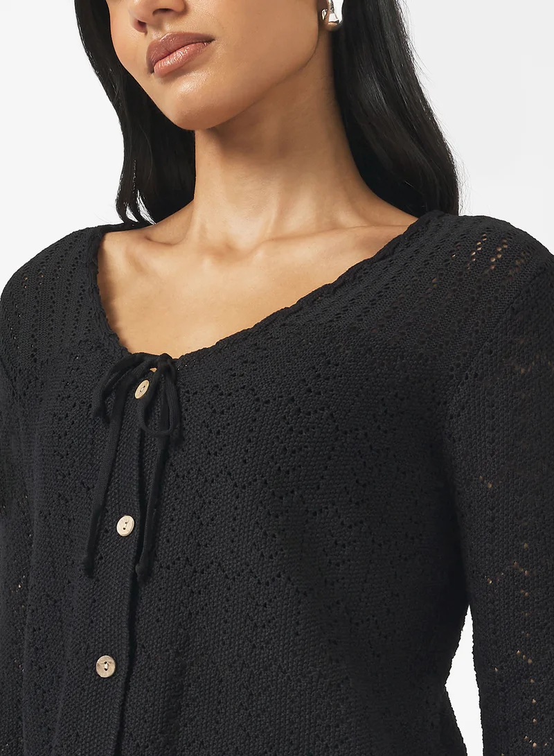 Ginger Knitted Openwork Detail Cardigan
