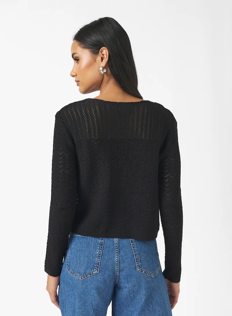 Ginger Knitted Openwork Detail Cardigan