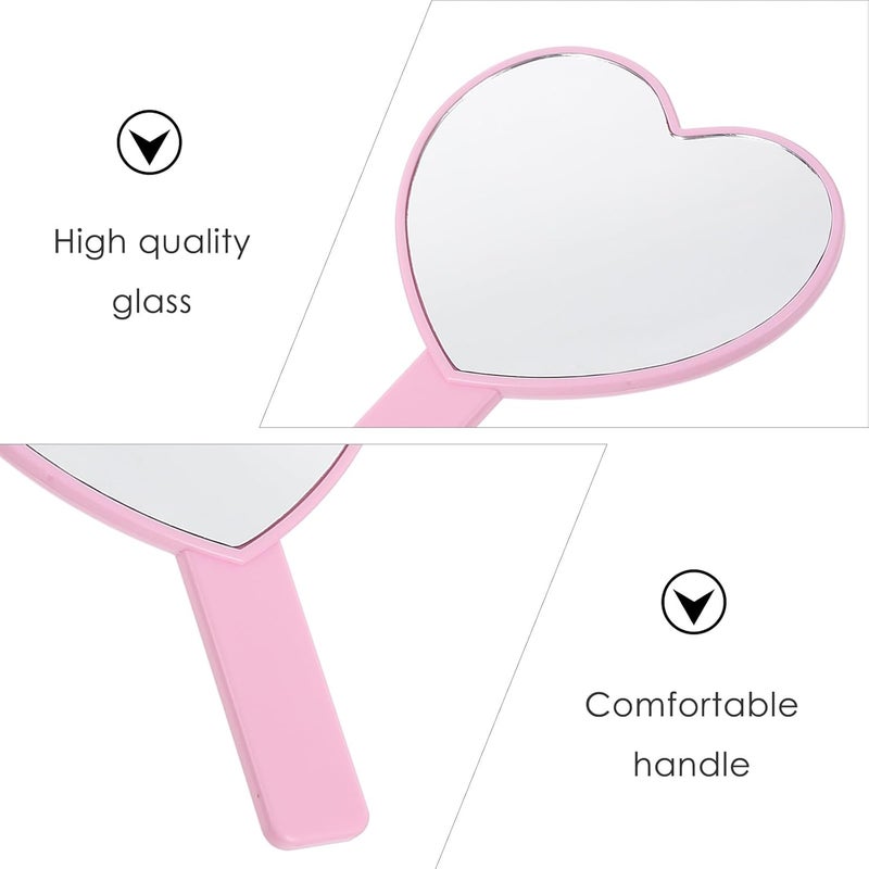 2 Pcs Portable Heart Shape Vanity Mirror with Handle, Handheld Makeup Mirror Set in Violet and Pink for Travel and Personal Cosmetic Use - Image 3