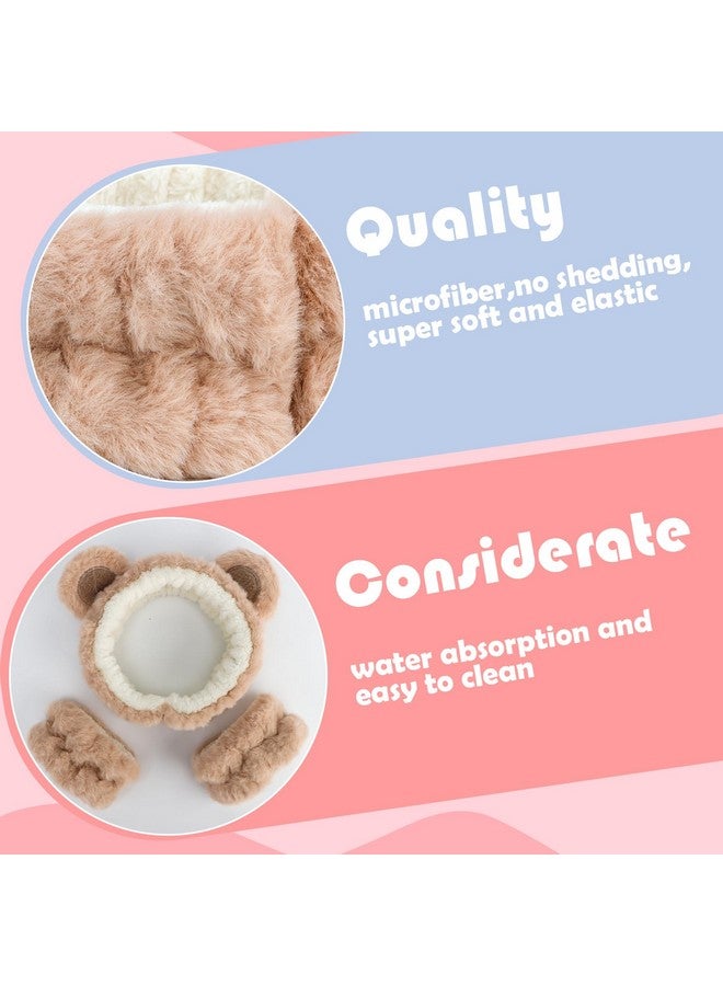 Canitor Face Wash Headband with Wrist Towels - Soft Coral Fleece Spa Makeup Headband, Cute Animal Elastic Skincare Design with Bear Ears - Image 2