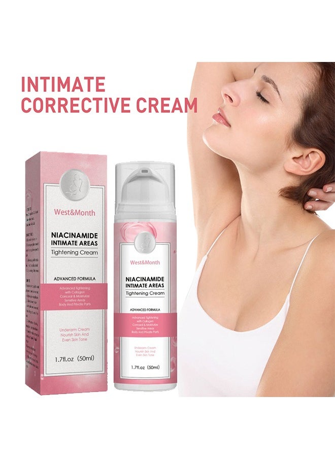 West&Month Niacinamide Intimate Areas Tightening Cream-Dark Spot Remover, Underarm Cream, Neck, Back, Legs, Elbows, Private Areas, Premium Botanical Ingredients 50ml  - Image 1