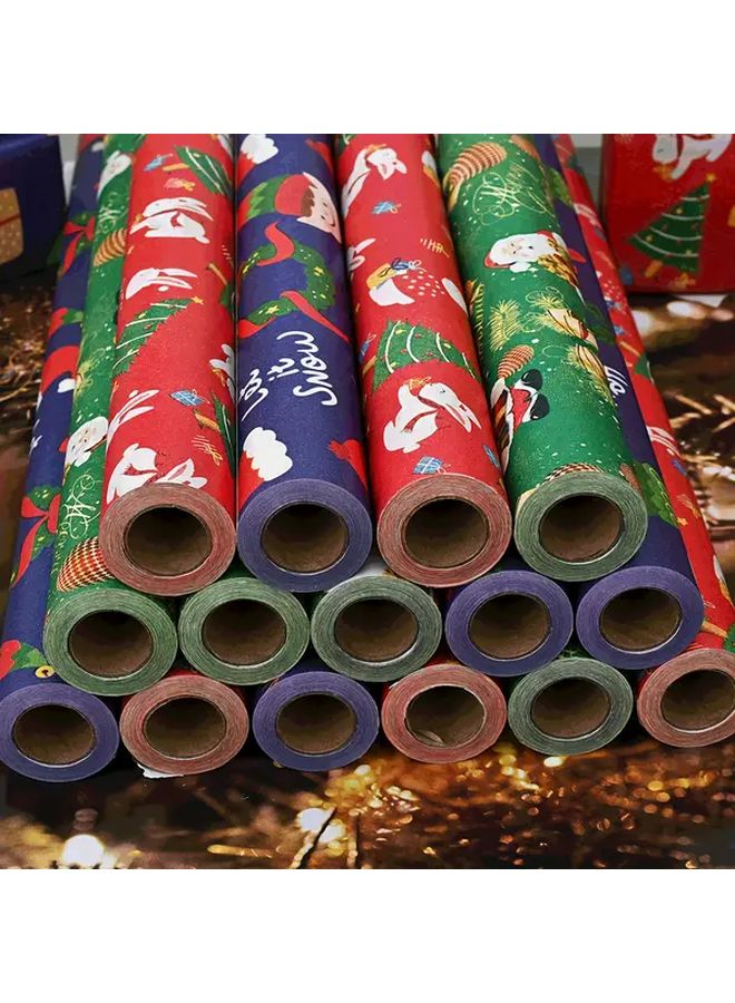 لفافة ورق تغليف هدايا عيد الميلاد بطول 393 بوصة - تصميمات بابا نويل والأقزام والأرانب بالألوان الأحمر والأخضر والأزرق لتغليف الهدايا العطلات - Image 5