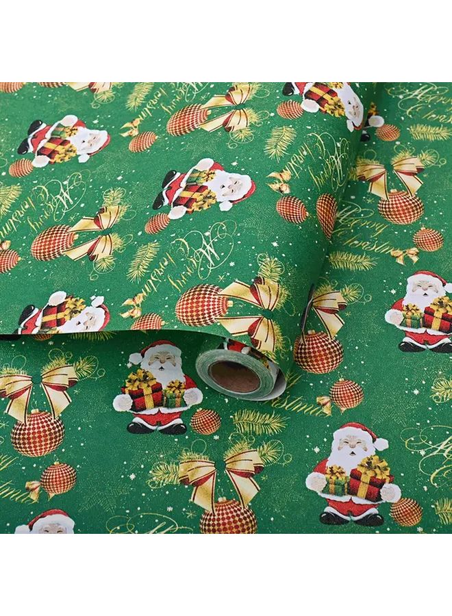 لفافة ورق تغليف هدايا عيد الميلاد بطول 393 بوصة - تصميمات بابا نويل والأقزام والأرانب بالألوان الأحمر والأخضر والأزرق لتغليف الهدايا العطلات - Image 1
