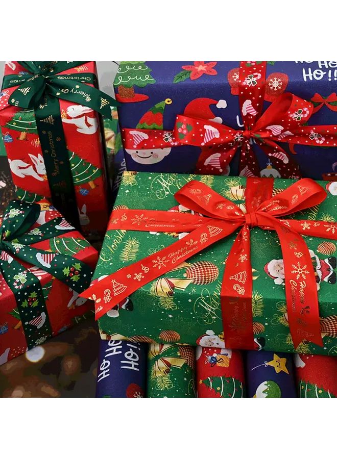 لفافة ورق تغليف هدايا عيد الميلاد بطول 393 بوصة - تصميمات بابا نويل والأقزام والأرانب بالألوان الأحمر والأخضر والأزرق لتغليف الهدايا العطلات - Image 4
