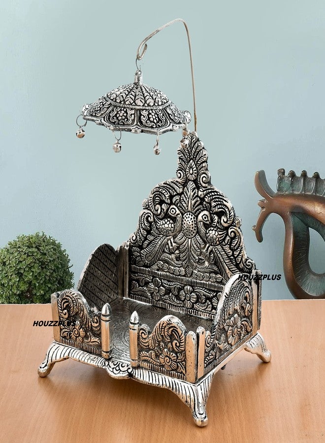HOUZZPLUS Handicraft Aluminium Laddu Gopal Singhasan Idol For Home Temple, 10.2 Centimeters, 17.78 CM, Silver - Image 1
