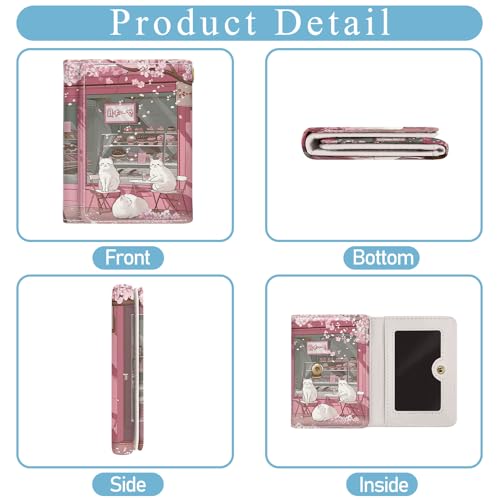 Jogjam Cute Anime White Cats Small Wallets, Kawaii Japanese Rfid Womens Wallet, Slim Thin Trifold Woman Wallet, Travel PU Leather Card Holder Wallet, Mini Key Chain Cash Wallet, Girly Gifts - Image 5