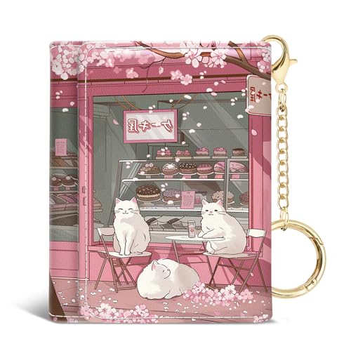 Jogjam Cute Anime White Cats Small Wallets, Kawaii Japanese Rfid Womens Wallet, Slim Thin Trifold Woman Wallet, Travel PU Leather Card Holder Wallet, Mini Key Chain Cash Wallet, Girly Gifts - Image 1
