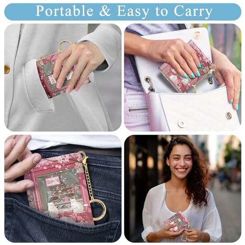 Jogjam Cute Anime White Cats Small Wallets, Kawaii Japanese Rfid Womens Wallet, Slim Thin Trifold Woman Wallet, Travel PU Leather Card Holder Wallet, Mini Key Chain Cash Wallet, Girly Gifts - Image 2