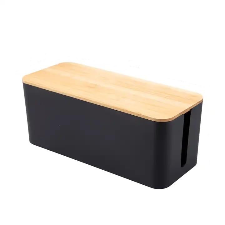 TIPAKKA Cable Wire Organizer Box Cable Manager Box for Office,Home (Wooden, Black Medium) Size: 13 * 32 * 13.5 cm - Image 1