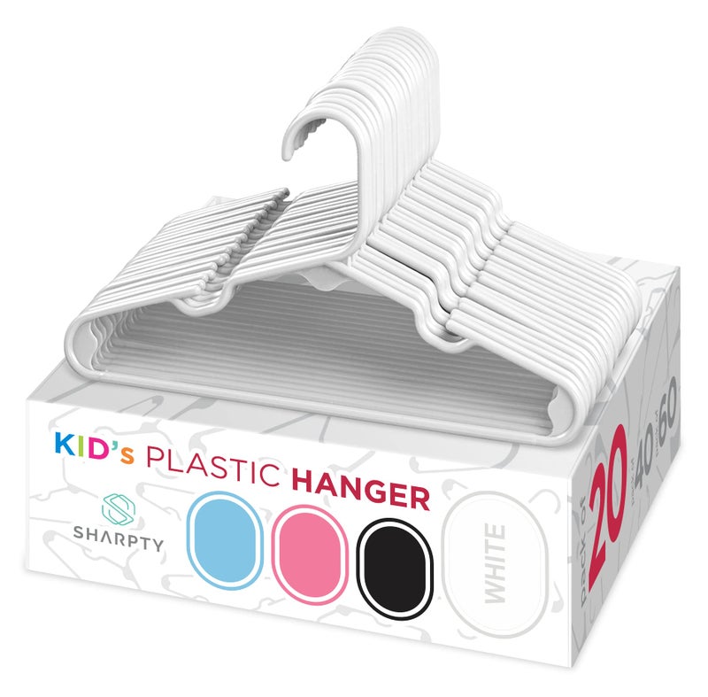 Sharpty Kids Plastic Hangers  Children'S Hangers For Baby  Toddler  And Child Clothes - Everyday Standard Use - Ideal For Boys And Girls Closet  Clothing  Pants  Coats  And More - White  20 Pack - Image 1