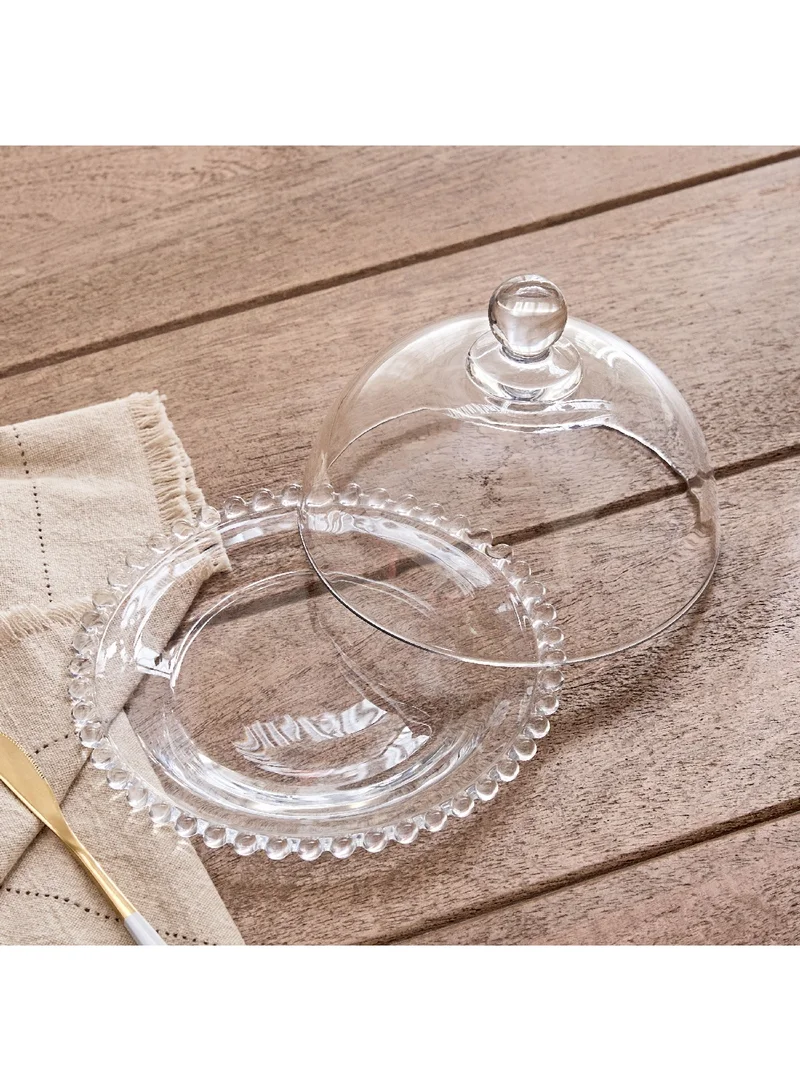 Home Box Merriam Beaded Cake Stand with Dome 19 x 13 x 19 cm