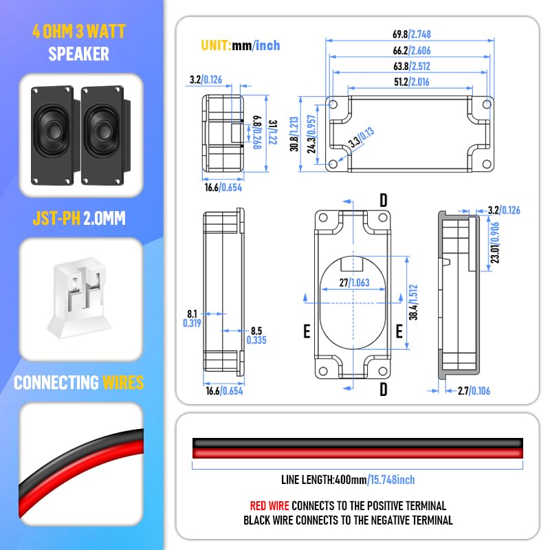 CQRobot Speaker 3 Watt 4 Ohm Compatible with Arduino Motherboard, JST-PH2.0 Interface. It is Ideal for a Variety of Small Electronic Projects. - Image 2