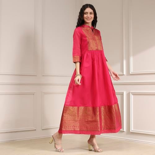 Biba Women Fuschia Polyester Blend Kurta_34 - Image 2
