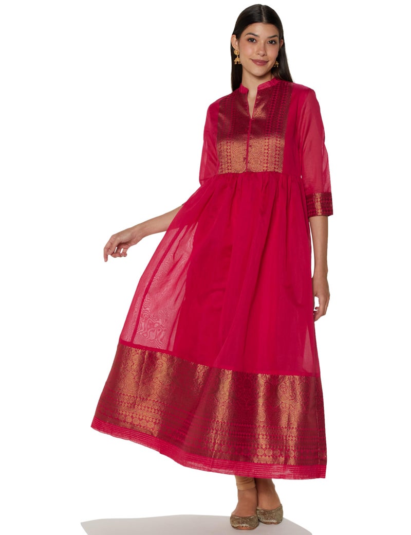 Biba Women Fuschia Polyester Blend Kurta_34 - Image 5