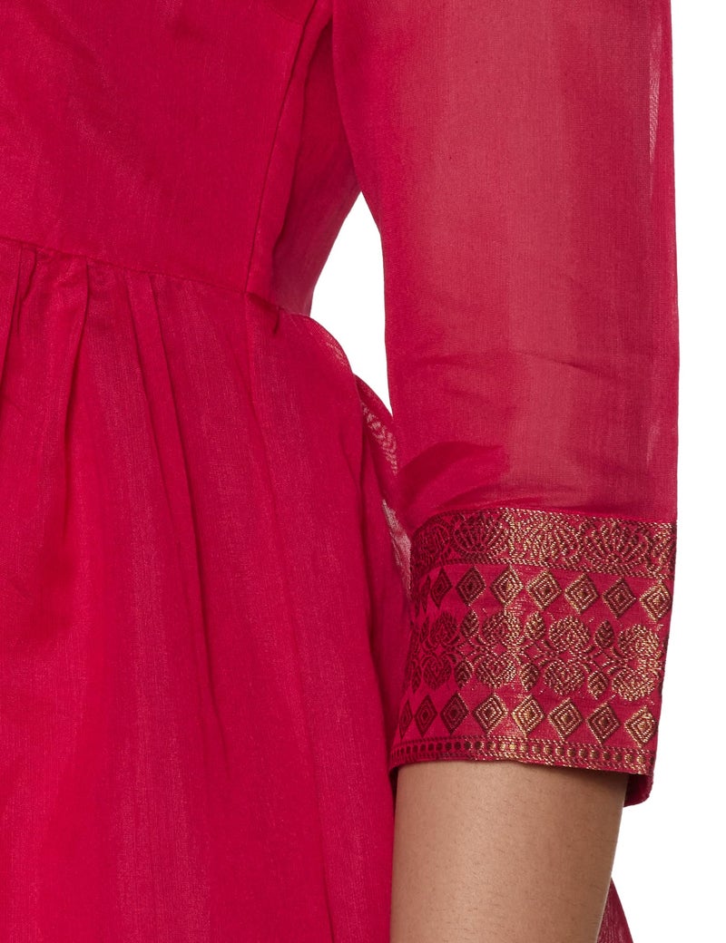 Biba Women Fuschia Polyester Blend Kurta_34 - Image 4