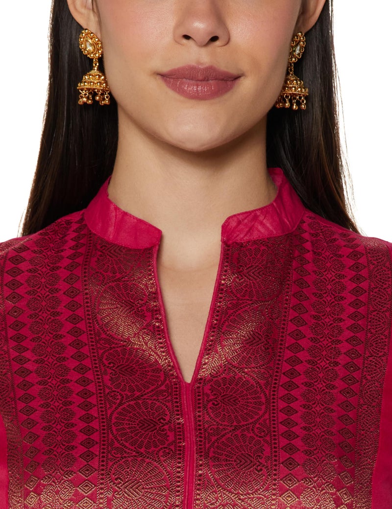 Biba Women Fuschia Polyester Blend Kurta_34 - Image 3